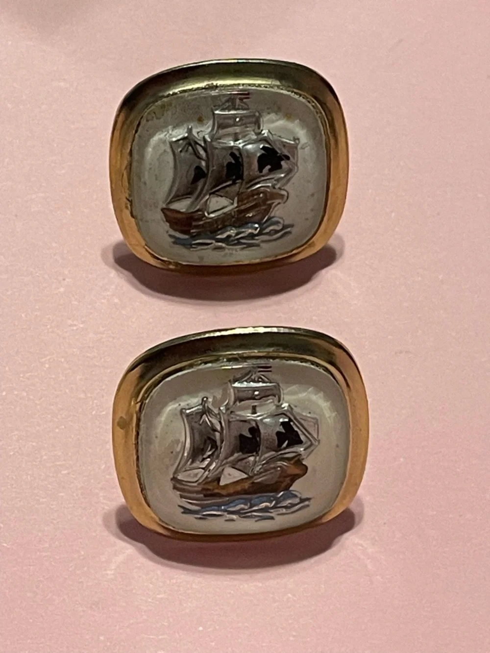 Vintage Ship at Sea Enamel Men’s Cuff Links #9318 💎 ON SALE